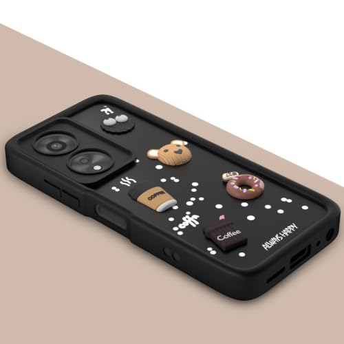 Image of Bintage Cute Fun Taddy Cartoon 3D Ball Milk Donut Coffee Cup Silicone Case Full Body & Camera Protection Back Cover Compatible for Oppo A78 5G - Black