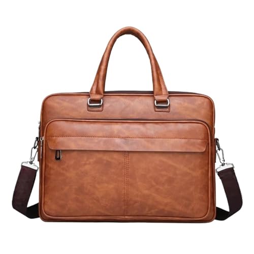 Bolso de hombro de cuero de gran capacidad, portátil, casual e impermeable, bolso cruzado para documentos para hombre, Marrón brillante, Large