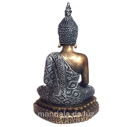 Estátua de Buda Grande Dourado e Prateado Resina 32cm