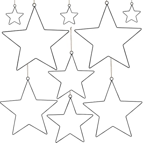 SILARLAIT 9PCS Christmas Window Decorations, 2PCS 30/25/20 cm & 3PCS 10cm Hanging Metal Stars with 5m Jute String, Christmas Star Decorations, Hanging Christmas Decorations for Door Window Table Cover