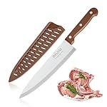 8 inch Chef Knife, Razor Sharp Kitchen Knife with Protective Knife Sheath, Razor Sharp Slicing Knife with Ergonomic Handle, German Stainless Steel, Dishwasher Safe (Brown Color)