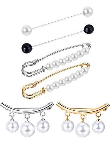 Jetec 6 Pieces Sweater Shawl Clips Faux Pearl Dresses Cardigan Collar Brooch Clip Vintage Shirts Clips for Women Girls Decor (Set 3)
