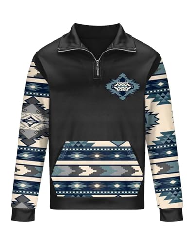 Western Sweatshirts for Men Aztec Cowboy Vintage Graphic Fleece Hoodie Mens Quarter Zip Pullover Country Jacket3