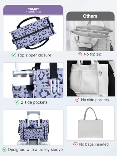 Image of FIORETTO Womens Canvas Tote Bag Purse with Individual Compartment, Zipper Top, Reinforced Bottom & Luggage Sleeve