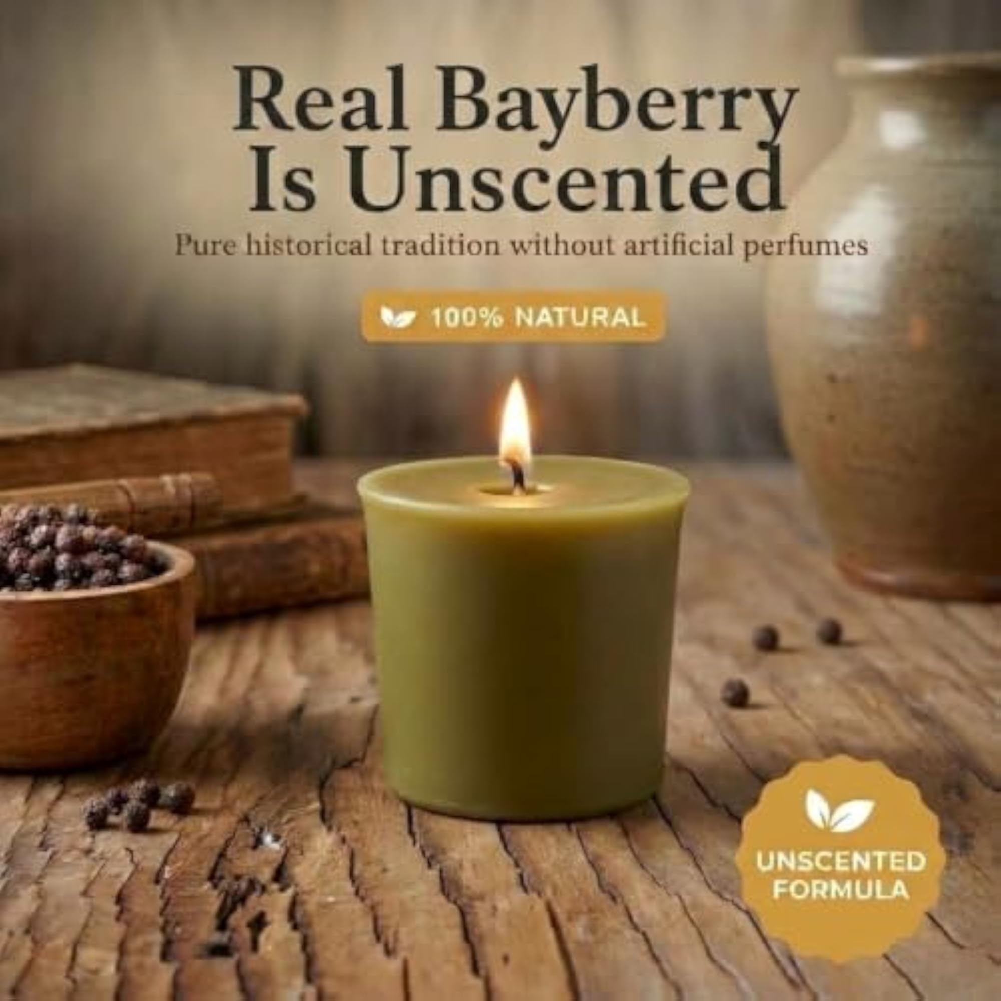 Real Bayberry Votive Candle 5 Pack, Unscented