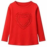 Ipuang Girls Heart Print Long Sleeve T-Shirt Cotton Crew Neck Tee Top, Red, Size 10