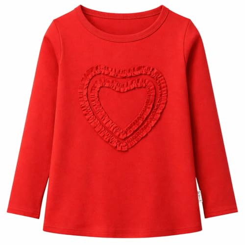 Ipuang Girls Heart Print Long Sleeve T-Shirt Cotton Crew Neck Tee Top, Red, Size 10