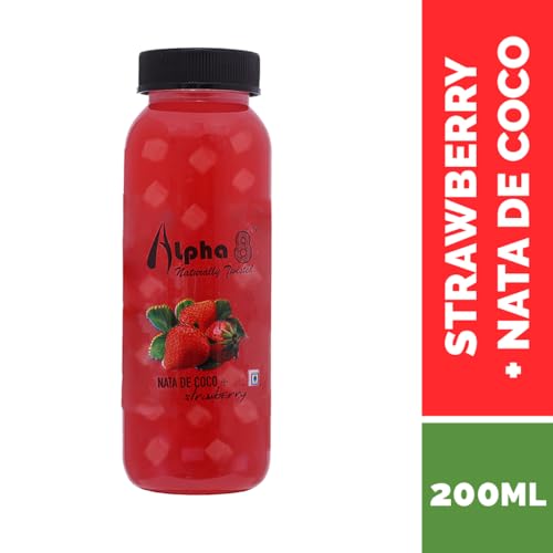 Image of ALPHA 8 FRUIT Juice with NATA De Coco Coconut Cubes Natural Energizer & Immunity Booster, Healthy Juice, High Fiber, Real Natural Taste (Strawberry Juice, Pack of 24)