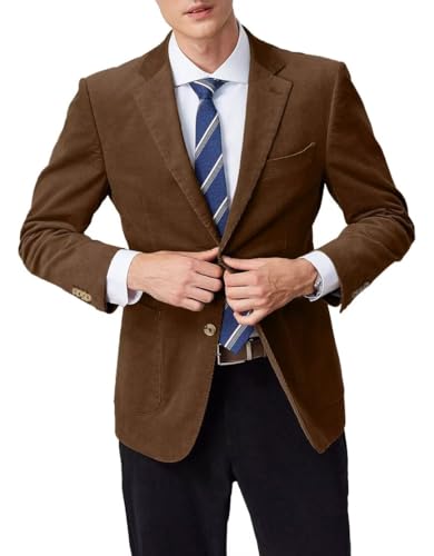 Men Corduroy Suit Jacket Slim Fit 2 Button Dark Coffee Mens Casual Blazer Vintage Winter Sport Coat for Men Work Jackets M