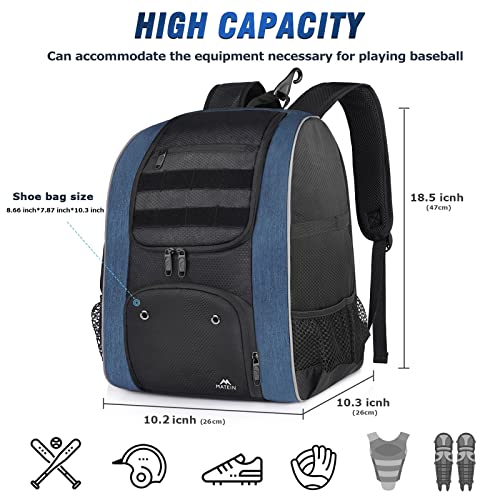 Baseball Backpack, Lightweight Softball Bag With Shoes Compartment For Youth Boys & Men, Large Capacity Baseball Bags Gift For Teenage Boy With Fence Hook Hold 4 Tee Ball Bats, Tball Gear, Helmet #TOP5