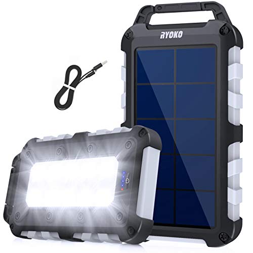 Solarladegerät Solar Powerbank 10000mAh,Schnellladung Solarladegerät mit 2 Ausgänge 2.1A,Power Bank Hohe Kapazität mit LED-Taschenlampe, Wasserdichte