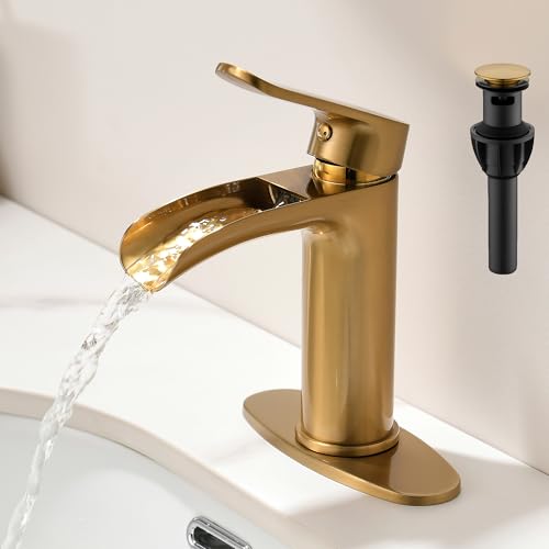 BRAVEBAR Gold Waterfall Bathroom Faucet 4" Single Hole Brass