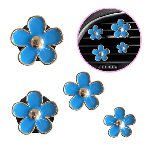 Image of 4Pcs Car Accessories Daisy Flowers Cars Air Freshener Vent Clips,4 Sizes Cute Cars Flowers,Clips,Girly Women Flowers Car Accessories,Refillable, Diffuser Air Fresheners Accessories (Blue)