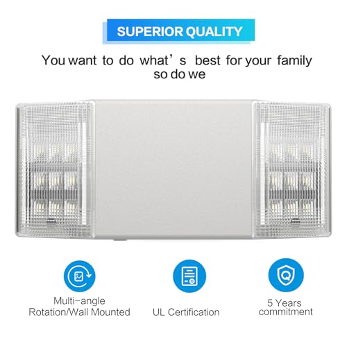 Spectsun 1 Packs Hardwired Emergency Exit Light Fixtures for Business, with Battery Backup, Two Head Adjustable LED Emergency Lighting, UL 924 Certified,AC 120/277V.