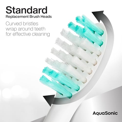 Image of AquaSonic Genuine Standard Replacement Brush Heads | ADA Accepted | for Normal & Sensitive Teeth | Compatible with Many AquaSonic Toothbrush Handles (2 Pack White)