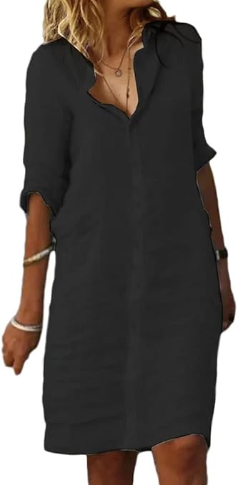 Vogstyle Maglietta In Lino E Cotone – Manica Corta – Stampe Asimmetriche – Taglie L, XL, XXL – Per Estate