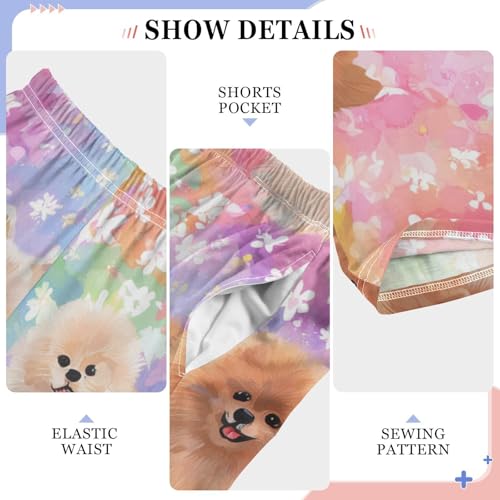 Spring Floral Pomeranian Boys Long Pants Soft Trousers Elastic Waist Kids Lounge Bottoms with Pockets S-XL4