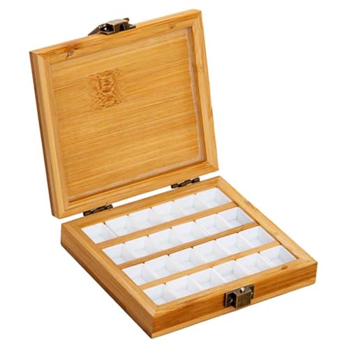 1 paleta de tinta aquarela de bambu, 24 grades, caixa de tinta aquarela de madeira, caixa vazia de armazenamento de pigmentos, bandeja de pintura portátil para viagem, estojo com 24 meias formas para