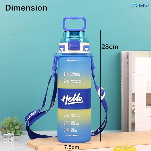 Image of FunBlast Polypropylene 1 Litre Water Bottle - Sports Water Bottles With Time Marker, Gym Outdoor Sipper Bottle With Handle & Adjustable Strap, Leak Proof BPA Free Fitness Water Bottle (Multicolor-A)