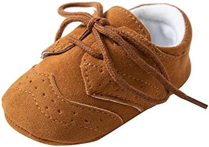Enteer Baby Boys Shoes Lace up Prewalker Sneakers First Walker Shoes Newborn Crib Shoes Dark Brown US 3