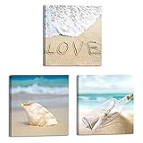 Beach Canvas Ocean Wall Art: Bathroom Tropical Seascape Artwork Coastal Theme Seashell Picture Sea W