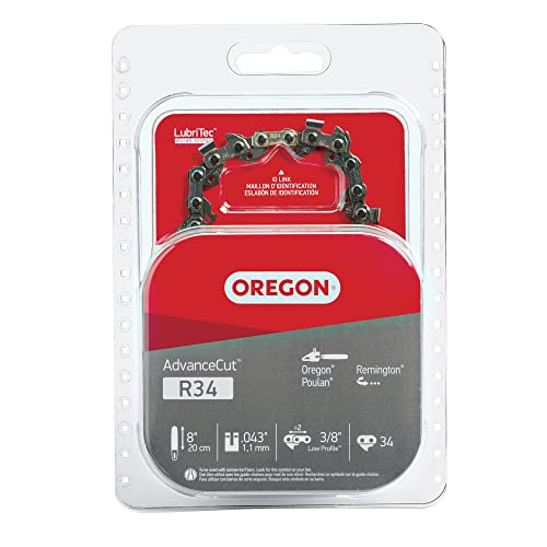 Oregon R34 Advancecut 8-Inch Replacement Chainsaw Chain, For Pole Saws & Chain Saw Tools, 8" Guide Bar, 34 Drive Links, Pitch: 3/8" Low Profile, .043" Gauge (R34) #TOP4