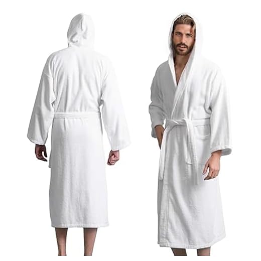 Roupão masculino com capuz, roupão felpudo 100% algodão, roupão de banho estilo spa, roupão de banho absorvente, roupões de banho de toalha leves, Branco, 0