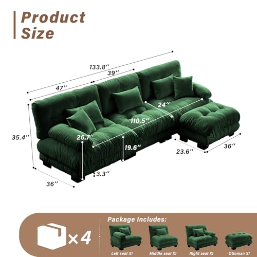 Image of SoarFlash Sectional Sofas Couches for Living Room, L Shaped Couch Sofa Set, Small Couches for Small Spaces, Apartment with Movable Ottoman, Green
