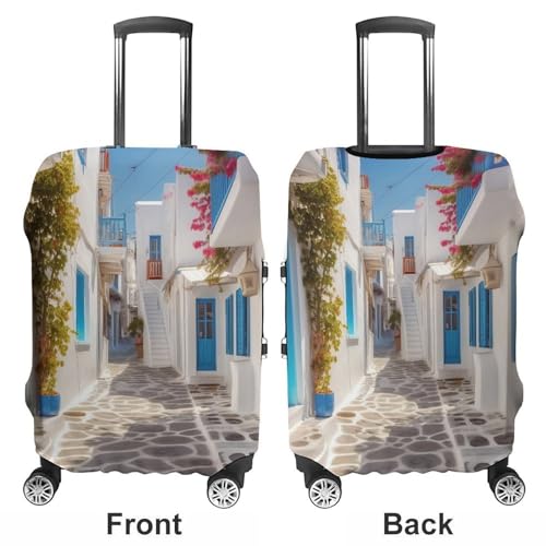 Greece Street Luggage Cover Protector - Travel Suitcase Sleeve with Dual-Sided Prints, Universal Fit 18-32 Inch, Washable Anti-Scratch Travel Baggage Cover L3