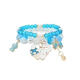 Blue Beaded Charm Bracelet with Fashion Pendant - Adjustable Crystal & Acrylic Jewelry for Daily Wear & Gifting