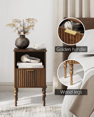 Image of Veegle Small Wooden Nightstand with Drawer