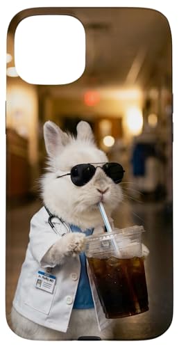 Doctor Easter Bunny drinking iced Coffee, Meme Rabbit cute �X�}�z�P�[�X iPhone 15 Plus �p