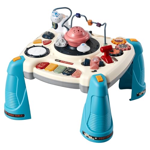 VEVOR Table Activité Bébé 6 Mois et Plus Table Apprentissage Bébé 12 Jeux Jouet Musical Éducatif pour Éveil Enfants Garçon Fille, avec Projecteur d'Étoiles à Lumière Douce, 60 Sons, Thème de l'espace