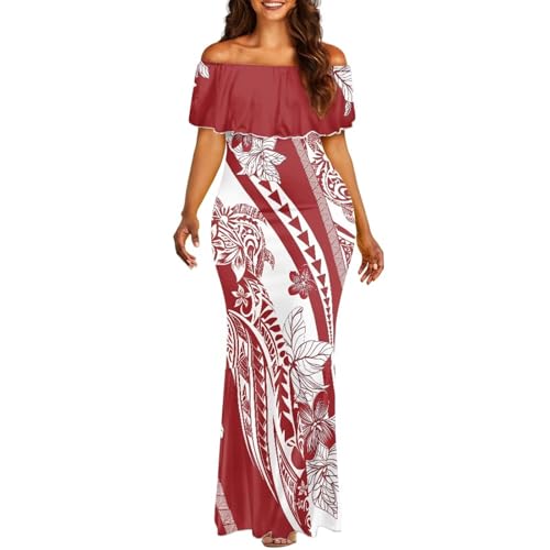 Image of Polynesian for Women S-7XL Off Shoulder Maxi Dress Hawaiian Summer Dresses