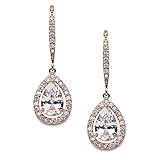SWEETV Teardrop Wedding Earrings for Brides, Bridesmaids, Cubic Zirconia Dangle Earrings for Prom, Party, Formal Occasion,Rose Gold
