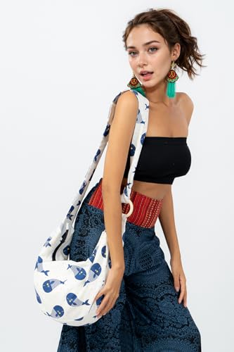 Image of Hobo Crossbody Bag for Women - Handmade Cotton Boho Purse with Wooden Ring | Lightweight Slouchy Shoulder Sling Tote Bag