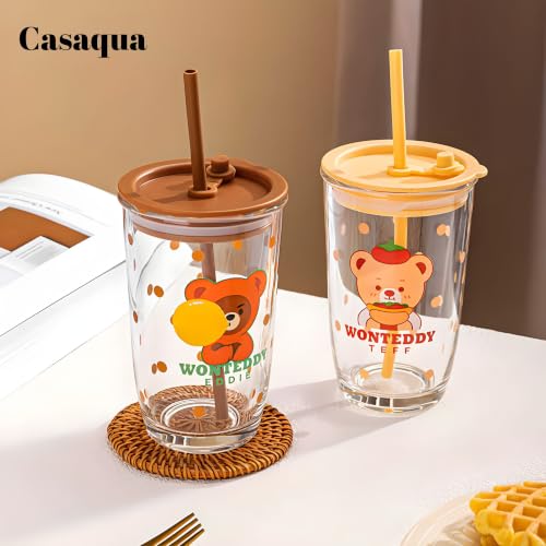 Image of Wonteddy Glass Tumbler with Lid and Straw - 400ML, Set of 1, Travel Coffee Sipper Mug Leakproof for Juice Cocktail Iced Tea Smoothie Hot Cold Drink Cup (Receiving Random Color)