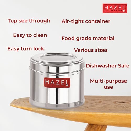 Image of HAZEL Stainless Steel Masala Containers Set of 6 | 700ML Airtight See Through Lid | SS Kitchen Storage Boxes for Spices, Pulses, Dry Fruits