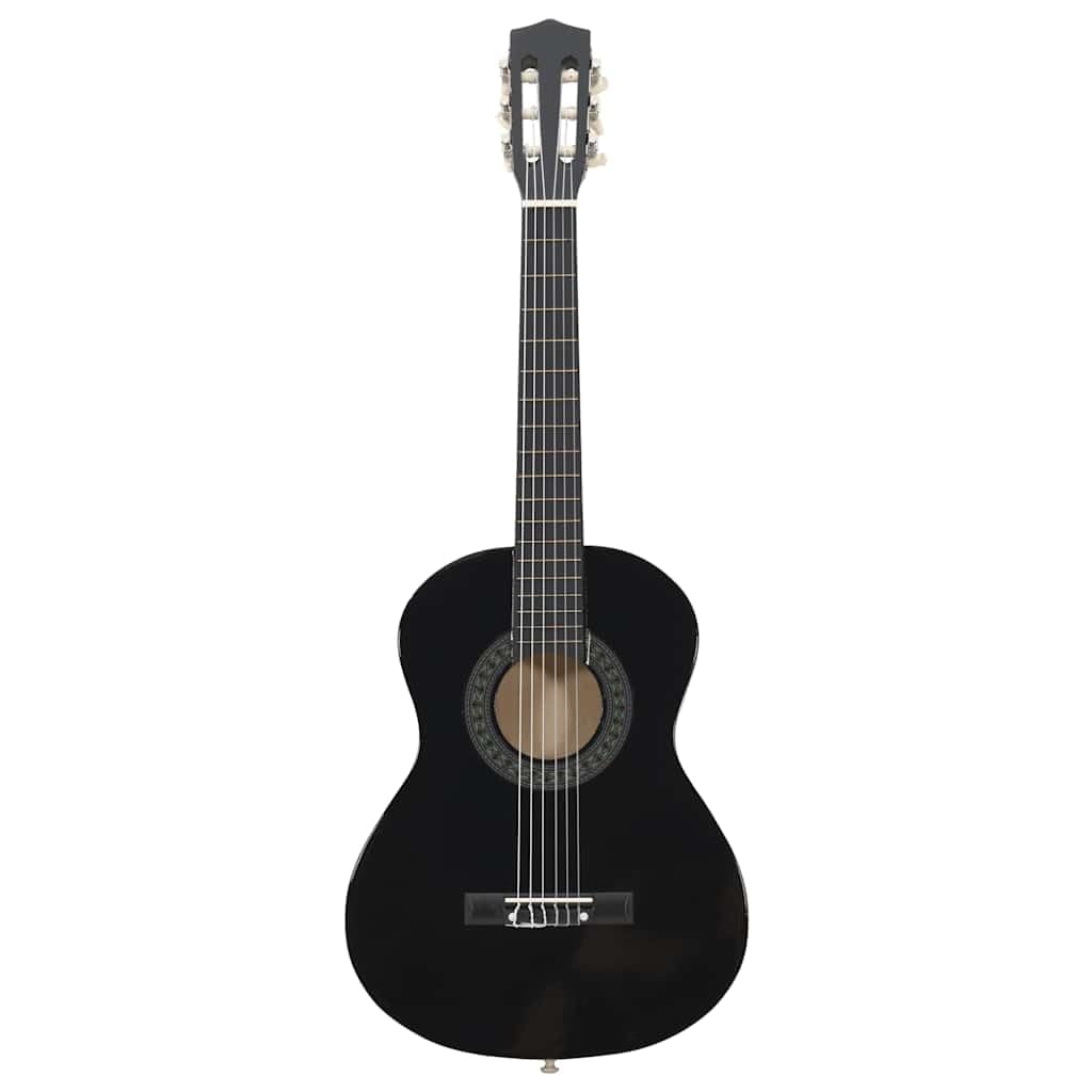 8-tlg. Klassikgitarren-Set für Anfänger Schwarz 1/2 34 Zoll mit Gitarre Gurt Tasche Plektrum Stimmgerät Zubehör für Kinder und Erwachsene zum Lernen, Üben und Spielen in Band
