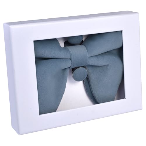 Image of GUSLESON Mens Solid Plaid Velvet Pre-tied Adjustable Bow Tie and Pocket Square Cufflink Set with Gift Box