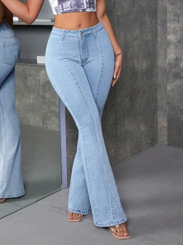 Image of Glossia Bell Bottom Jeans for Women | Stretchable High Waist Flared Denim | Bootcut Butt Lifting Fit | Leg Lengthening | Plus Size 26-38