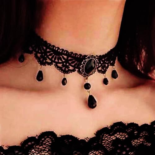Zoestar Halloween Black Lace Choker Necklaces Vintage Crystal Pendant Necklace Punk Chain Accessories for Women2