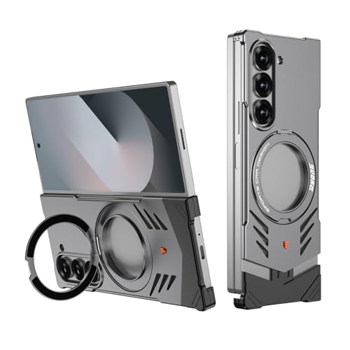 Frameless Case for Samsung Galaxy Z Fold 6, 360° Rotating Kickstand Aluminum Metal Sports Car Hollow Design Ultra Lightweight Sleek Minimalist Slim Anti-Scratch (Gray)
