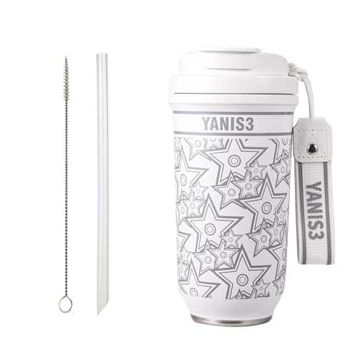 20 oz Insulated Water Bottle with Straw, Thermal Stainless Steel Flask – Leak Proof Vacuum Bottle for Fitness, Office & Travel – Hot Cold Portable Drink Container with Handel Strap, Gifts for Friends