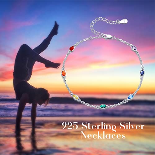 Medwise Chakra Choker Teardrop Necklace Sterling Silver 7 Chakra Summer Beach Choker Necklace Pear Chakra Jewelry Birthday Christmas Gifts For Women Wife Girlfriend,13+3 Inches #TOP5