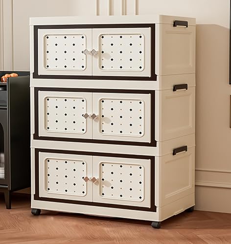 Image of House of Quirk Multifunctional Folding Storage Box Cabinet with Doors and Wheels - Space-Saving Storage for Clothes, Toys, and More - Ideal Mother and Child Clothing Organizer (3 Layer, 65cm)