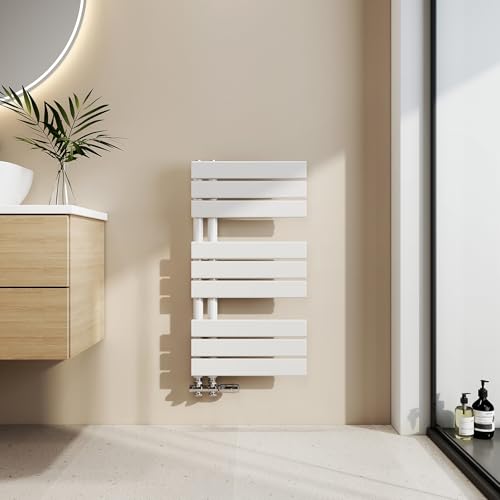 EMKE Toallero Baño Radiador Plano, toallero de Paneles, 762 x 400 mm, Blanco, secador de Toallas con conexión Lateral, 342W, radiador secador de Toallas de Agua Caliente