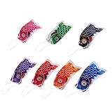 GANAZONO 7 Pezzi Bandiere Giapponesi Koinobori in Resistente Decorazioni Pesce Carpa Colorate Rosso Rosa Blu Verde Nero Arancione per Ristoranti Sushi e Festival Facili da Appendere Simbolo
