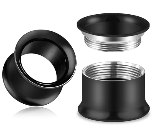 Kridzisw 00G Black Screw Fit Gauges Tunnels Plugs for Ear Stretching Kit 00 Gauge 316L Surgical Stainless Steel Ear Tunnel Plug Double Zero Flare Hollow Gauges Size 10mm Women Men 3/8 inch