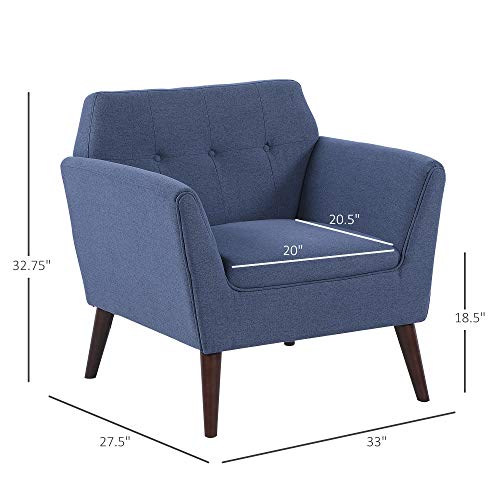 Homcom Traditional Living Room Chair, Armchair With Button Tufted Polygonal Straight Back, Single Sofa With Thick Padding, Blue #TOP2
